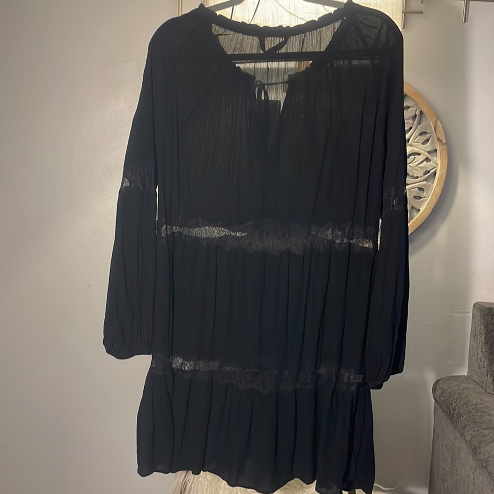 Black bohemian Lenin and lace Minnie dress - Picture 3 of 4